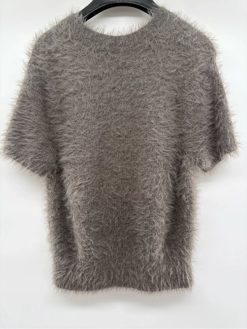 NWT Free People Gravel Rock Plush Fuzzy Short-Sleeve Crewneck Sweater Gray